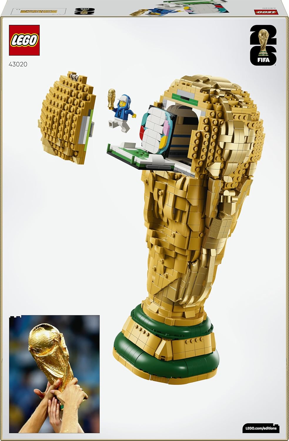 LEGO Editions Offizielle FIFA Fussball-Weltpokal-Trophäe – 3D-Spielzeug – DIY-Modellbausatz mit Sammler-Minifigur – Fußballgeschenk für Jungen, Mädchen ab 12 Jahren oder erwachsene Sportfans 43020